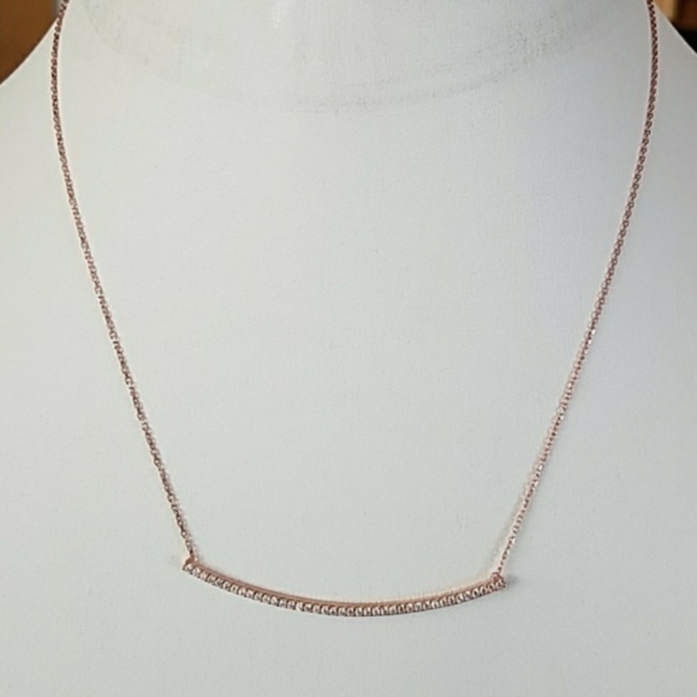 Rose Gold CZ Curved Bar Necklace